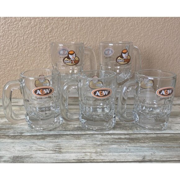 Libbey A&W Mama Burger Special Edition Mini Glass Mugs 3.25" Set Of 5 - Picture 1 of 9